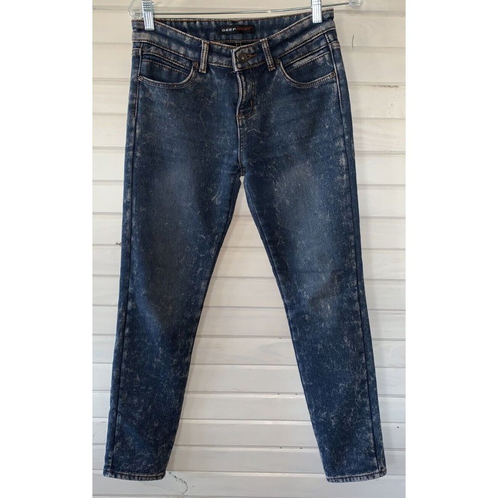 GEEP MILEY Sz 27 SHORT Acid Washed Jeans Skinny Leggings Fleece Inside Warm EUC